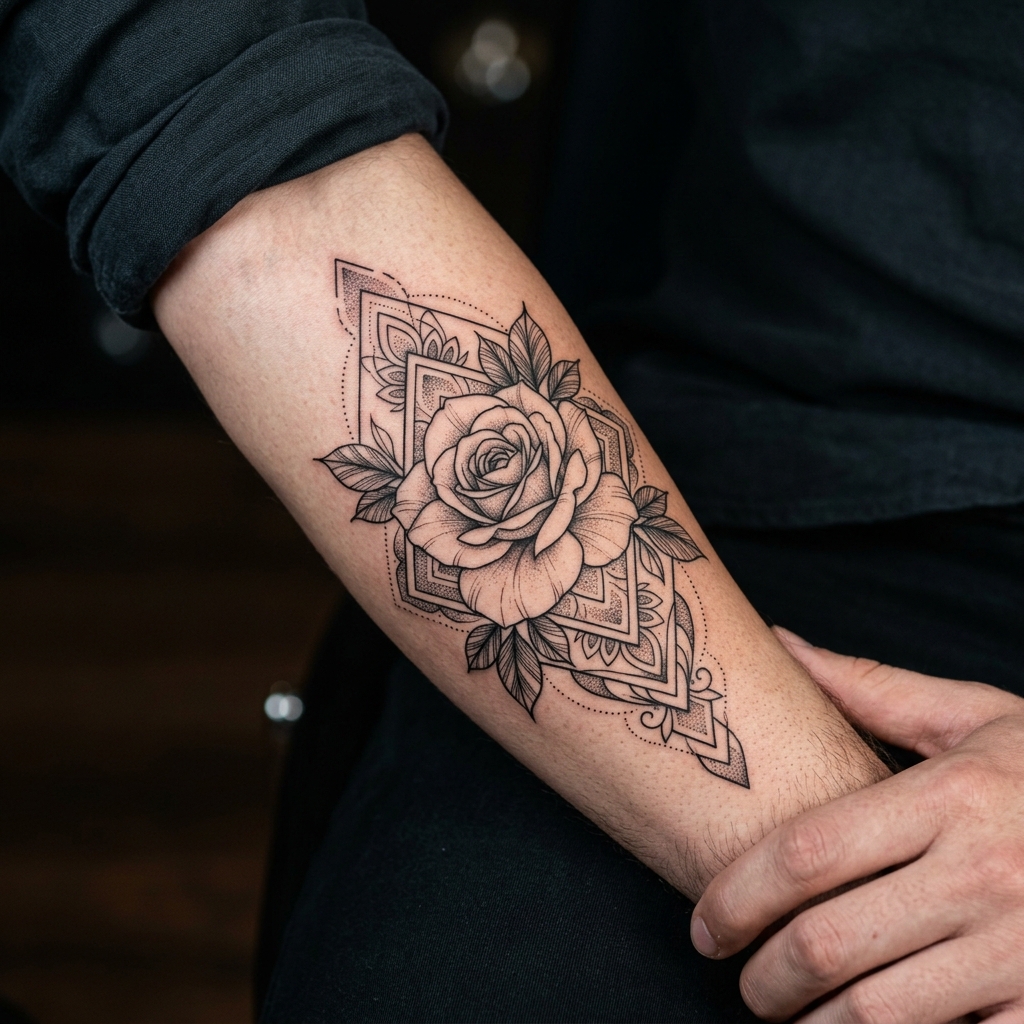 Rose Fine Line Tattoo